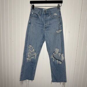 AGOLDE '90s Jean Mid-rise relaxed jeans with button fly and distressed hem 23